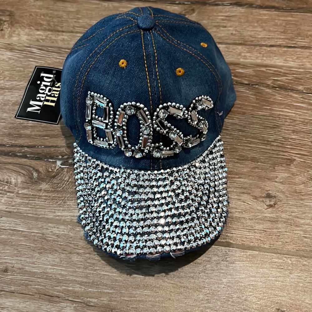 Bling boss denim baseball hat